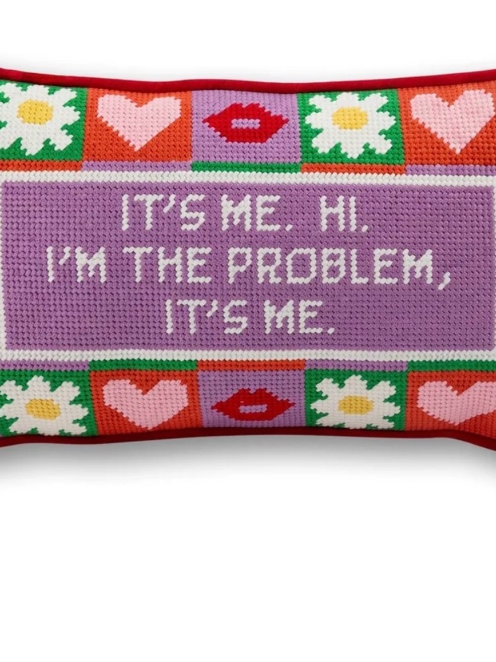 Furbish Taylor Swift “It’s Me Hi I’m The Problem” Needlepoint pillow.